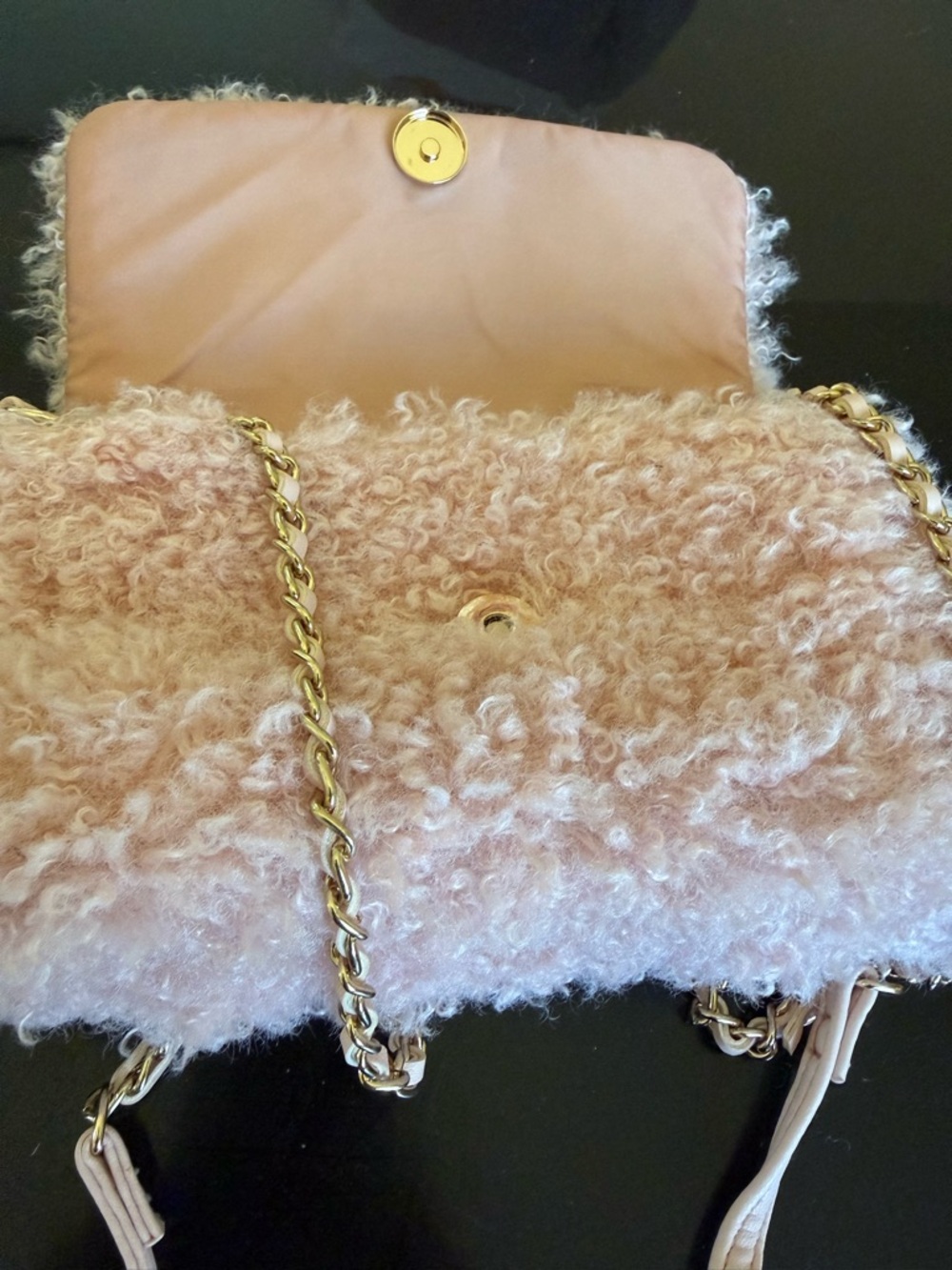 Forever 21 Blush Pink Faux Shearling Crossbody with Gold Chain